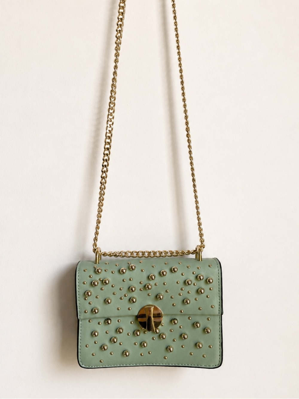 Topshop Sage Green Studded Crossbody with Gold Chain